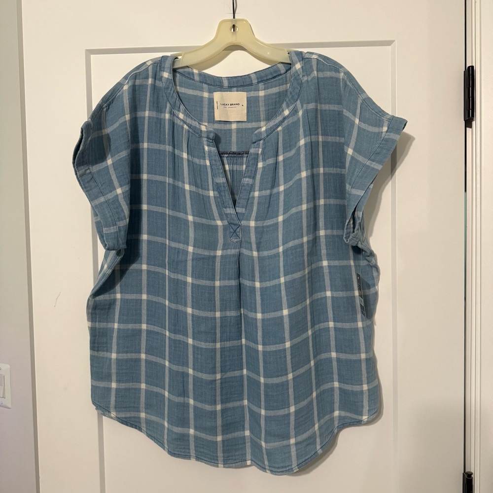 Lucky Brand Blue Plaid Boxy Blouse